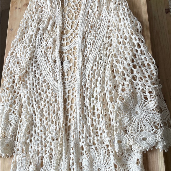 Rebellion Cream Boho Crochet Long sleeve Sweater Cardigan - Picture 7 of 11